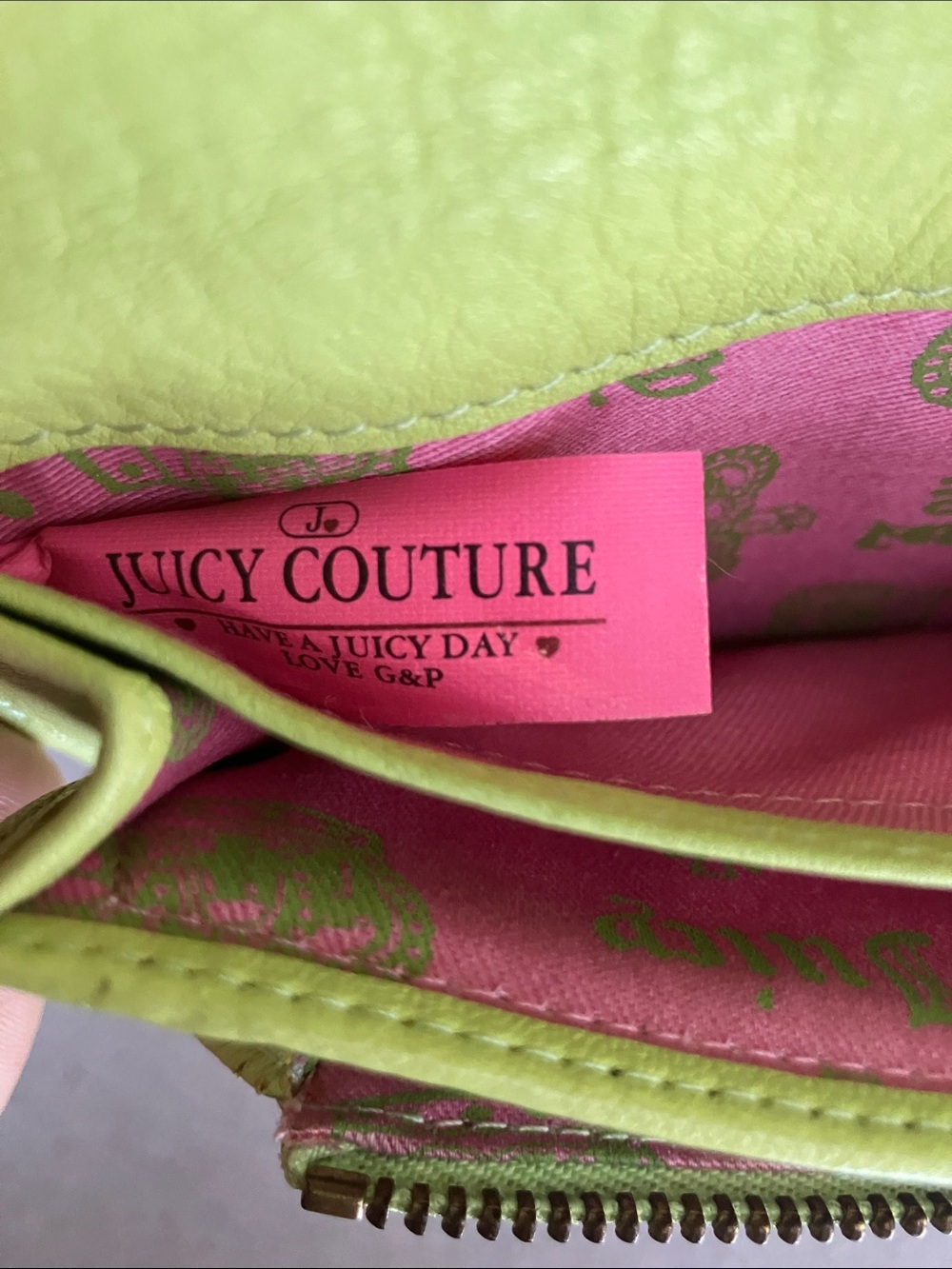 Juicy Couture Pink Terry Cloth Wallet with Lime Green Embroidery and leather - Picture 9 of 10